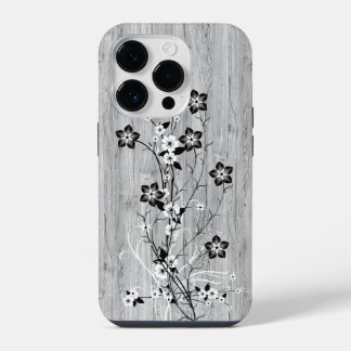 Modern elegant wood - flowers - wooden iPhone 14 pro case