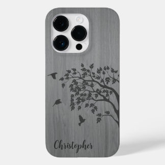 Modern elegant wood - tree and a crow - wooden Case-Mate iPhone 14 pro case