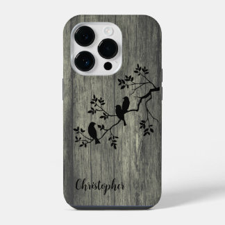 Modern elegant wood - tree and a crow - wooden iPhone 14 pro case