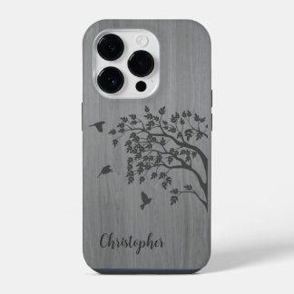 Modern elegant wood - tree and a crow - wooden iPhone 14 pro case