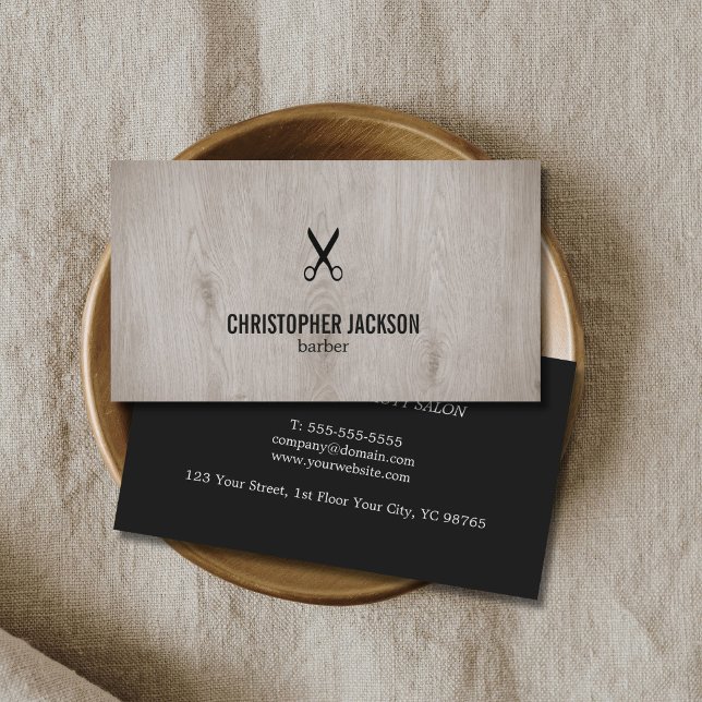 Modern Elegant Wooden Dark Masculine Barber Business Card (Creator Uploaded)