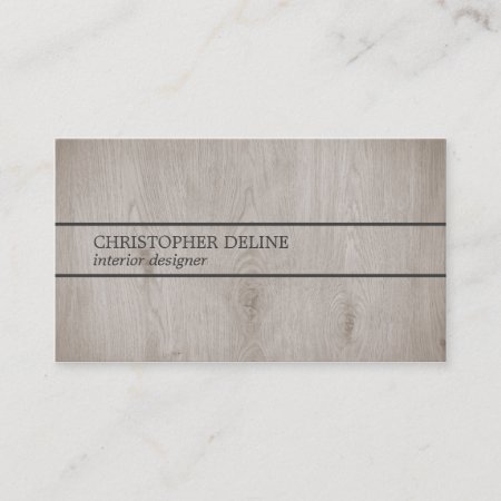 Modern Elegant Wooden Grey Lines Interior Designer Business Card
