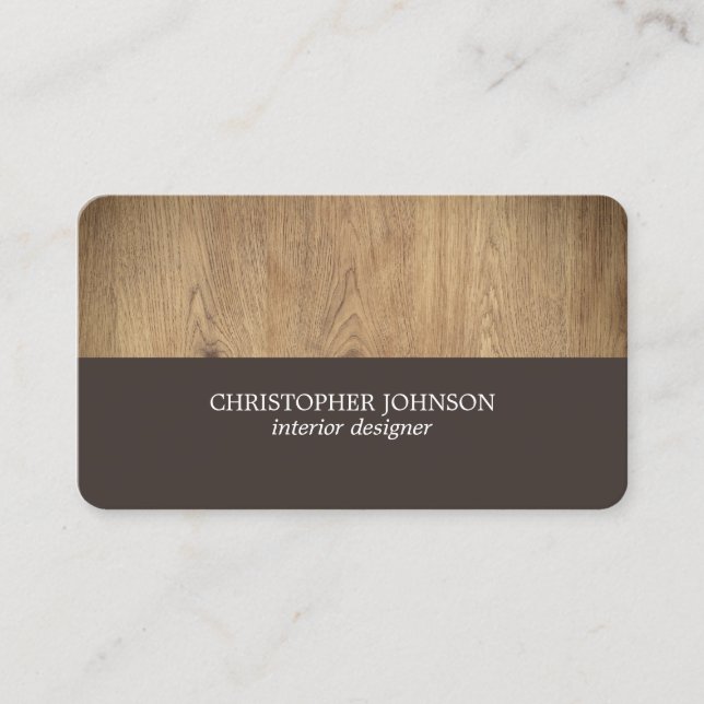 Modern Elegant Wooden Interior Designer Business Card (Front)