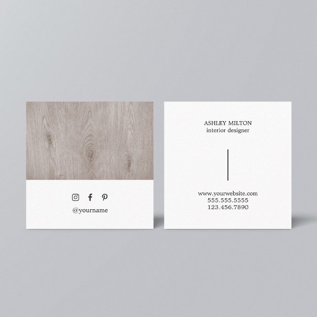 Modern Elegant Wooden Interior Designer Square Business Card (Creator Uploaded)