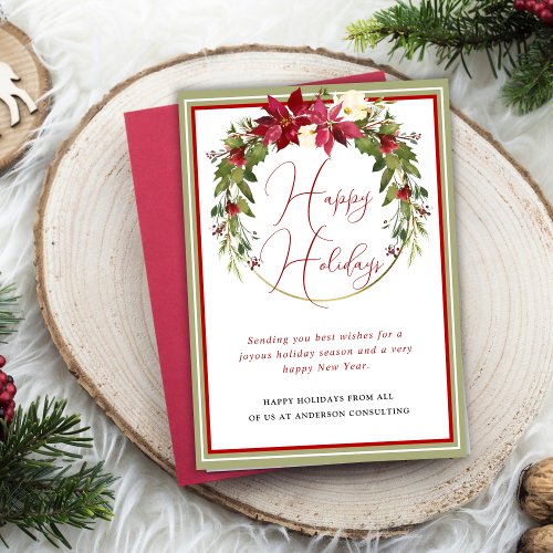Modern Elegant Wreath Happy Holidays Business Holiday Card