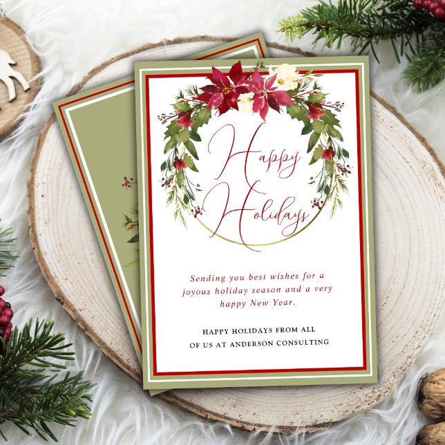Modern Elegant Wreath Happy Holidays Business Holiday Card (Creator Uploaded)