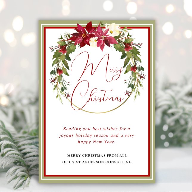Modern Elegant Wreath Merry Christmas Business Holiday Card (Creator Uploaded)