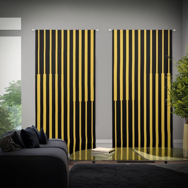 Modern Elegant Yellow and Black Stripes Blackout Curtains (Modern Elegant Yellow and Black Stripes Blackout Curtains will complement your office or home. )