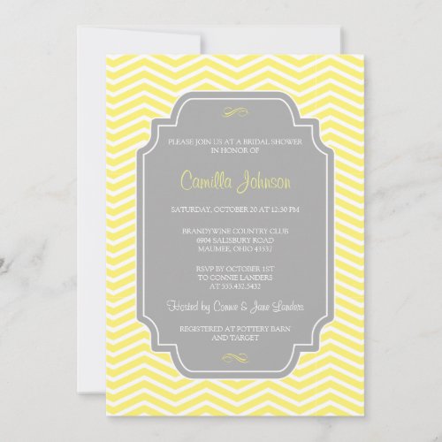 Modern Elegant Yellow Chevron Bridal Shower Custom Invitation