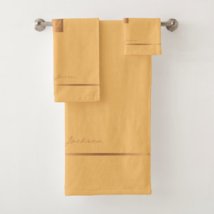 Modern elegant yellow chic monogrammed stripes bath towel set