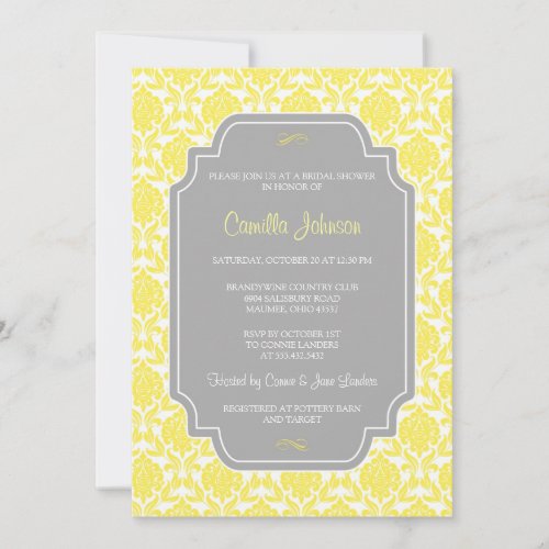 Modern Elegant Yellow Damask Bridal Shower Personalized Announcements