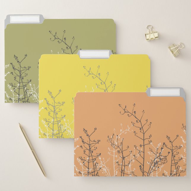 Modern Elegant Yellow Green Orange Pastel Flowers File Folder (Set)