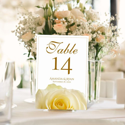 Modern Elegant Yellow Rose Floral Wedding Table Number