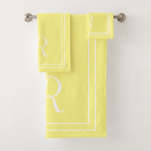 Modern Elegant Yellow  White Monogram Bath Towel Set