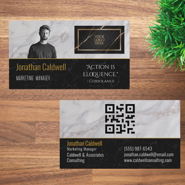 Modern Elegant Your Logo Here QR Code Quote Business Card – Business Card