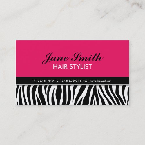 Modern Elegant Zebra Print Hair Stylist Hot Pink Business Card