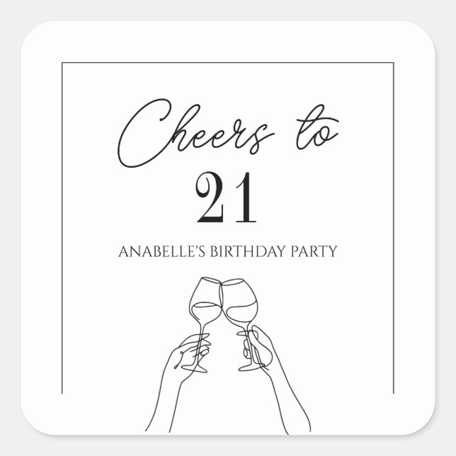 Modern elegcheers to 21 birthday  square sticker (Front)