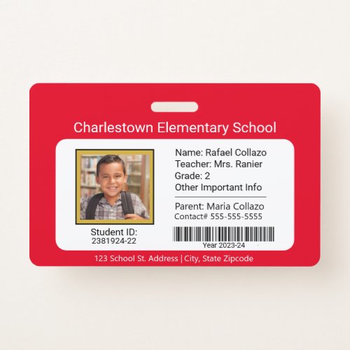 Modern Elementary School Student ID Badge red