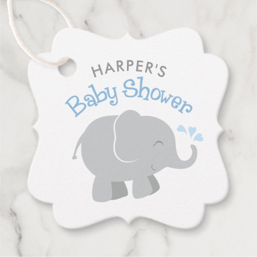 Modern Elephant Baby Boy Shower Blue and Gray Favor Tags