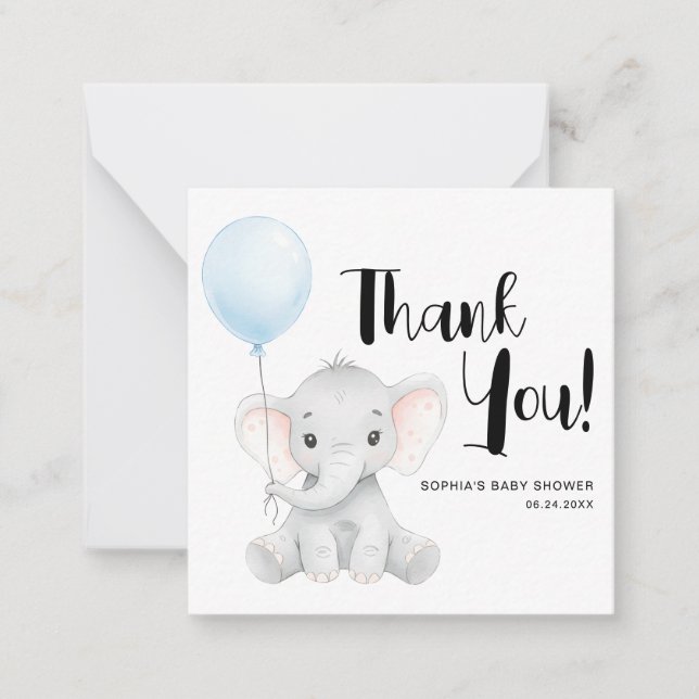 Modern Elephant Baby Shower Budget Thank You Note Card (Front)
