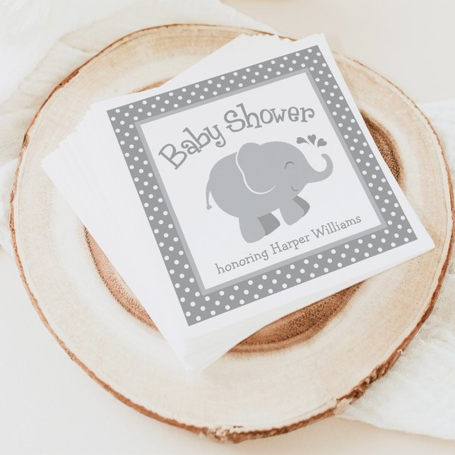 Modern Elephant Baby Shower Gray and White Napkins (Creator Uploaded)