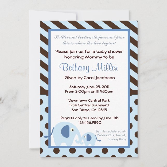 Modern Elephant Baby Shower Invitation (Front)