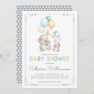 Modern Elephant Baby Shower Minimalist Jungle Boy Invitation