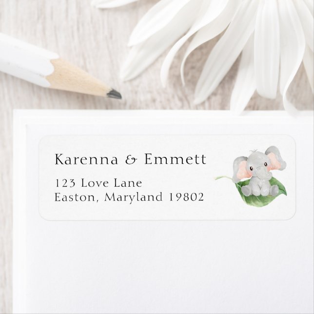 Modern Elephant Baby Shower Return Address Label (Insitu)