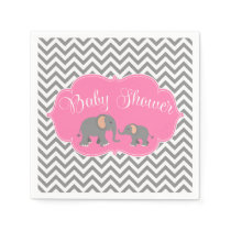 Modern Elephant Chevron Pink Gray Baby Shower Napkins