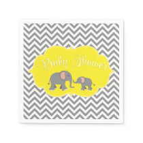 Modern Elephant Chevron Yellow Gray Baby Shower Paper Napkins