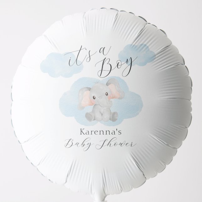Modern Elephant Clouds It's A Boy Baby Shower Balloon (Front)