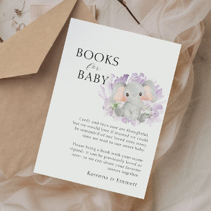 Modern Elephant Floral Baby Shower Books For Baby Enclosure Card
