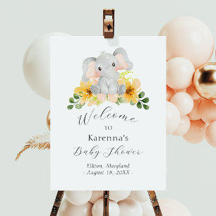 Modern Elephant Floral Baby Shower Welcome Sign
