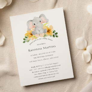 Modern Elephant Floral Gender Neutral Baby Shower Invitation