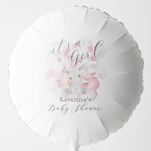 Modern Elephant Floral It's A Girl Baby Shower Balloon