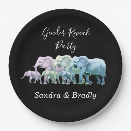 Modern Elephant Gender reveal party Invitation Paper Plates