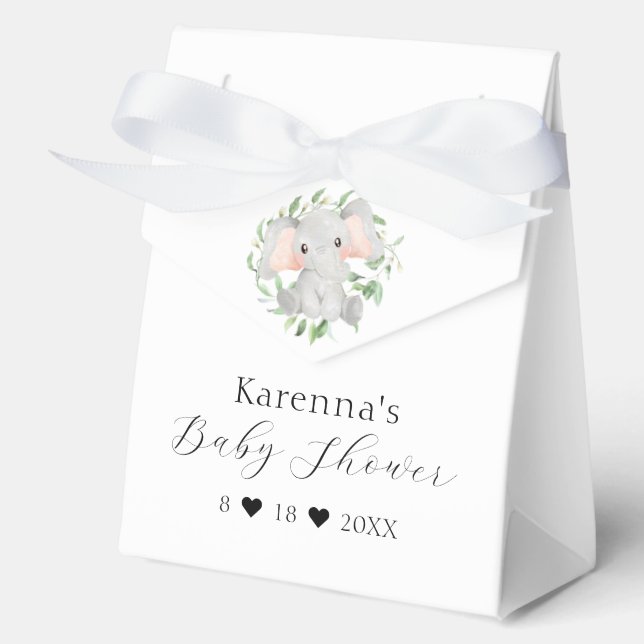 Modern Elephant Greenery Baby Shower Favor Boxes (Front)