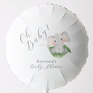 Modern Elephant Greenery Oh Baby Shower Balloon