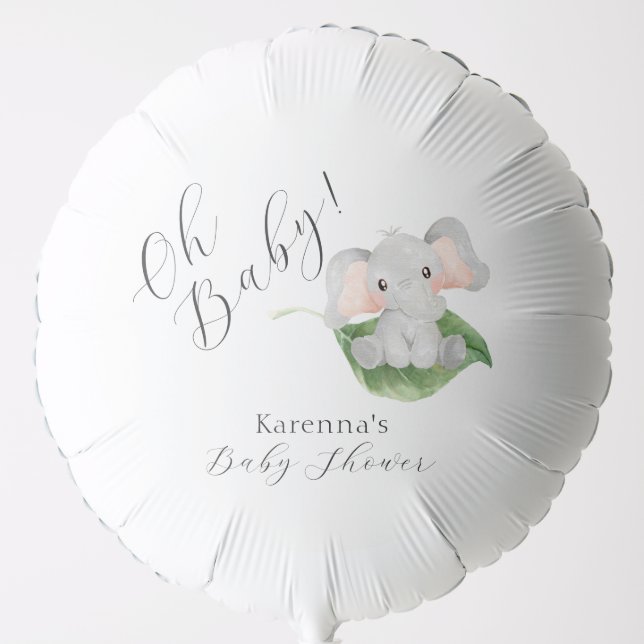 Modern Elephant Greenery Oh Baby Shower Balloon (Front)
