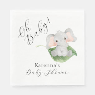 Modern Elephant Greenery Oh Baby Shower Napkins