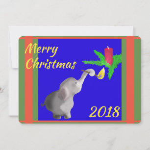 Modern Elephant Lights Candle Xmas Custom Text Holiday Card