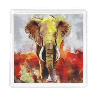 Modern Elephant Oil Painting Abstract Acrylic Tray