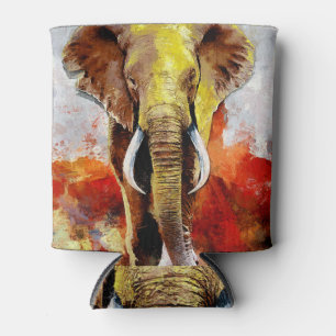 Modern Elephant Oil Painting Abstract Can Cooler