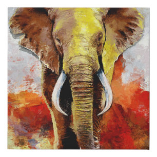 Modern Elephant Oil Painting Abstract Faux Canvas Print