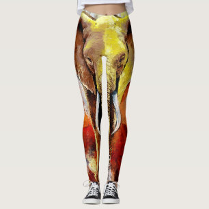 Modern Elephant Oil Painting Abstract Leggings