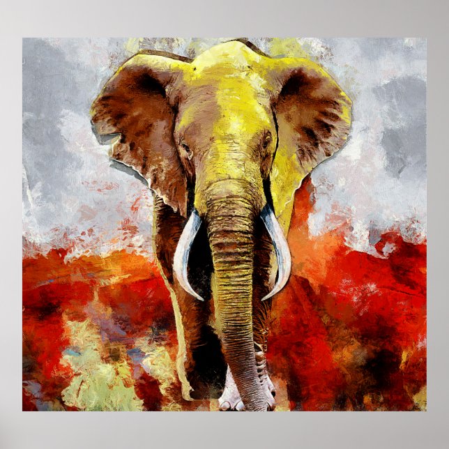 Modern Elephant Oil Painting Abstract Poster (Front)