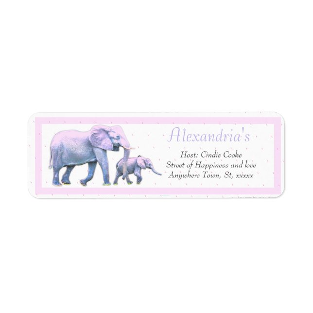 Modern Elephant Pink Baby Girl  Shower Invitation Label (Front)