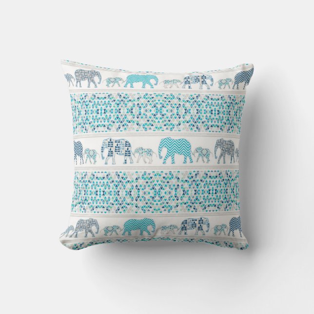 Modern Elephants Mother Baby Patterned Geometric Throw Pillow (Front)