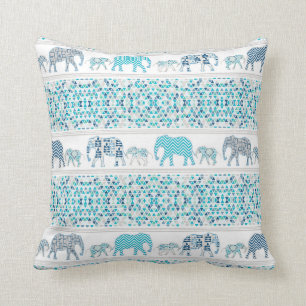 Modern Elephants Mother Baby Patterned Geometric Throw Pillow