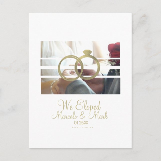 Modern Eloped Photo Blinds Faux Gold Ring Postcard (Front)